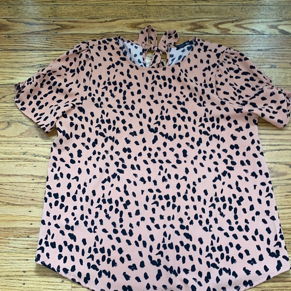 Papermoon Claudia Ruched Sleeve Blouse Coral and black size small top - Picture 2 of 7